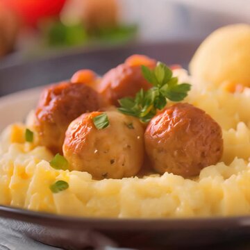 meatballs with mashed potatoes. generated.