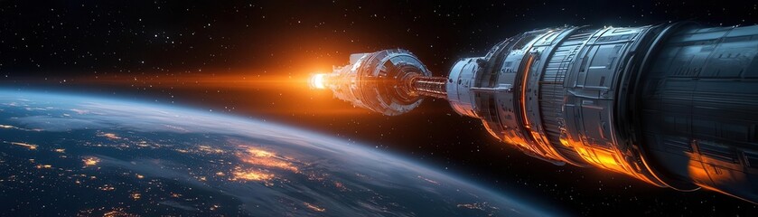 Rocket launching into space, showcasing advanced aerospace technology.