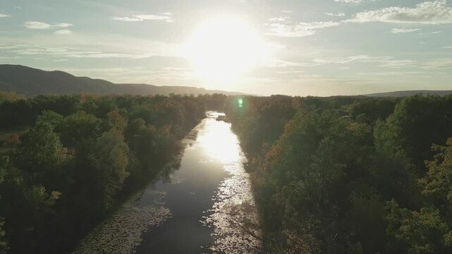 volga river reflecting sunlight at sunset