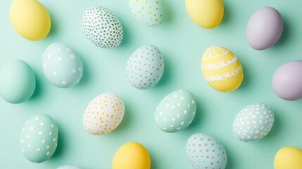 Vibrant Pastel Easter Eggs on Soft Blue Background Perfect for Spring Celebrations, Easter Crafts, and Festive Decoration Ideas