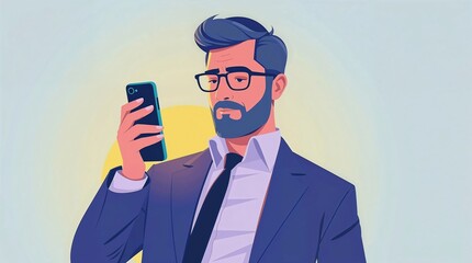 Businessman reading news on smartphone, staying updated on market trends