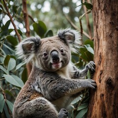Naklejka premium Koala Hugging a Eucalyptus Tree. 