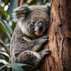 Naklejka premium Koala Sleeping in an Eucalyptus Tree. koala in tree. 