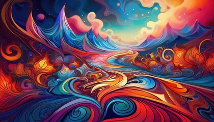 Stunning Abstract Digital Artwork, showcasing a Vibrant Kaleidoscope of Colors and Shapes, generated by the Power of Generative AI in .