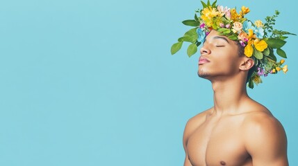 Young Man Adorned With A Beautiful Floral Crown