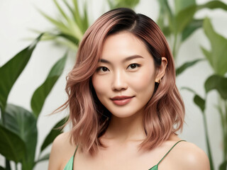 Fototapeta premium portrait of a woman with a stunning rose gold balayage color