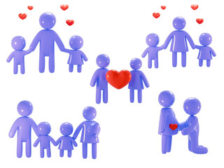 Blue figures with red hearts symbolizing love and family connections