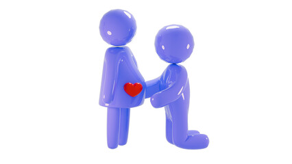 Cute abstract figures celebrating pregnancy with heart symbol on white background