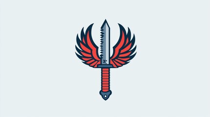 Design featuring a stylized sword with wings representing strength and freedom in a modern artistic style. Generative AI