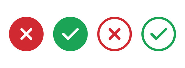 Tick and Cross Icon Set – Green Check Marks & Red X Symbols
