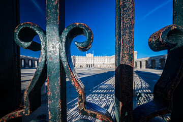 Decorative Gate at the Royal Palace in Madrid on a Bright Sunny Day