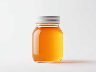 glass jar of honey on a white background