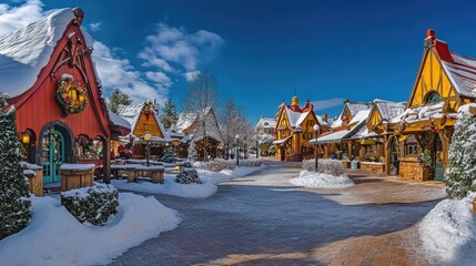 Snow Covered Village Shops Winter Wonderland Scene