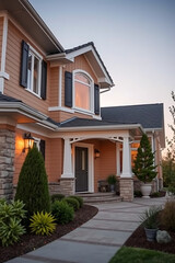 Luxury Home Exterior: Modern Architectural Design, Landscaping, and Walkway