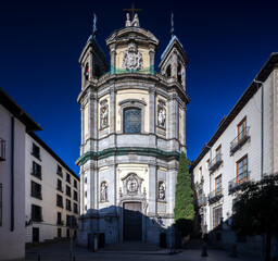 Baroque Basilica Facade in Madrid's Historic District Captured on a Clear Day