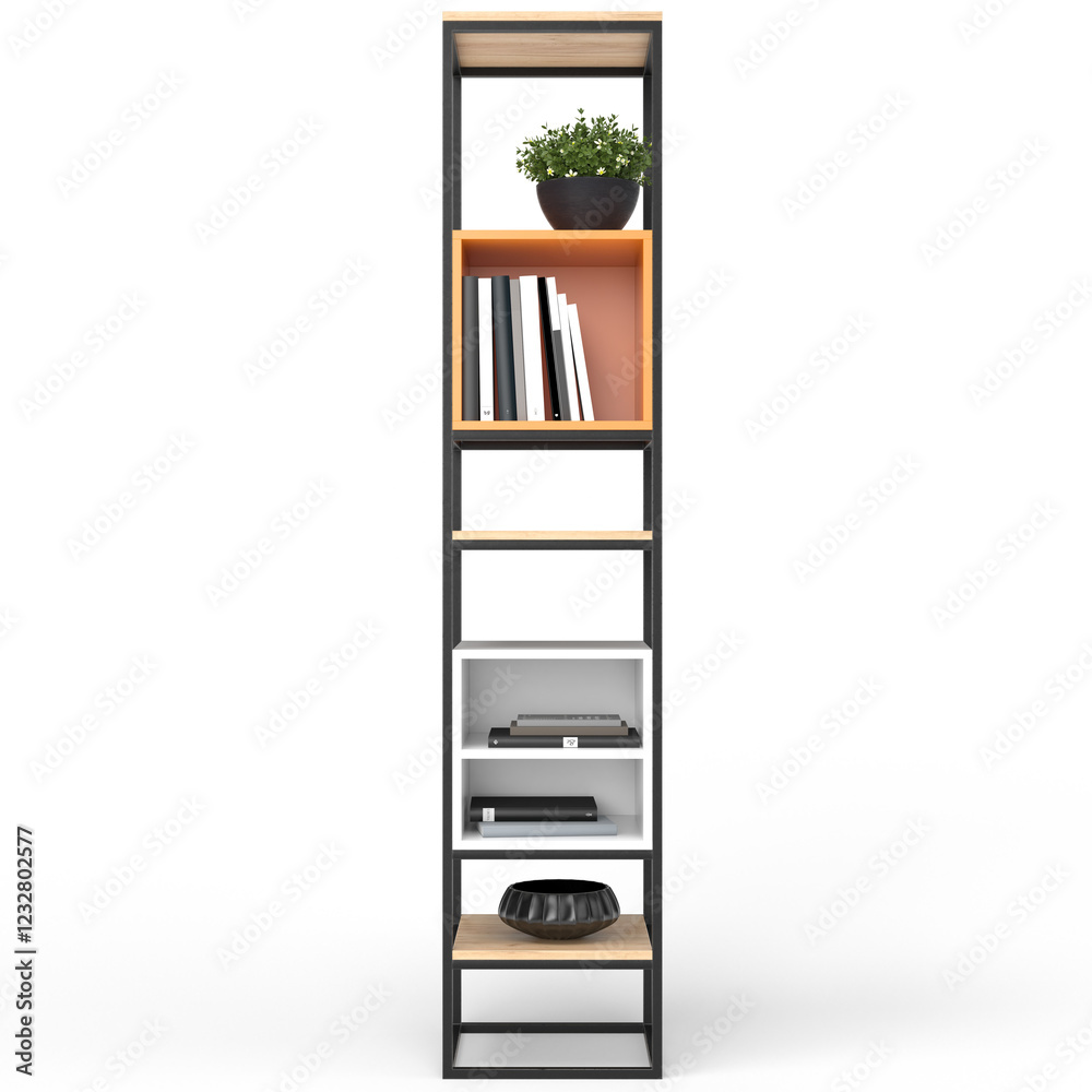 Wall mural Loft style shelving unit made of metal and wooden shelves for accessories