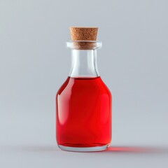 glass bottle with red liquid and cork stopper
