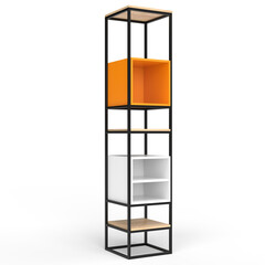 Loft style shelving unit made of metal and wooden shelves for accessories