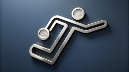 A sleek metallic sculpture on a dark background represents a dynamic, minimalist design featuring interlocking shapes. The geometric form conveys movement and simplicity in its modern aesthetic.AI