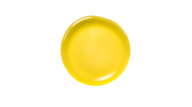 round droplet of yellow, greasy fluid isolated on transparent background. Generative Ai.