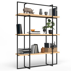 Fototapeta premium Loft style shelving unit made of metal and wooden shelves for accessories
