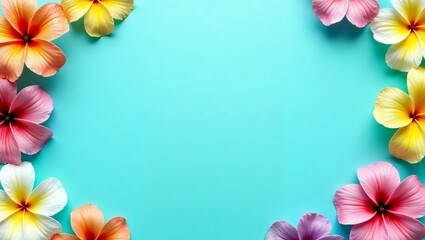 Colorful Tropical Flowers on a Blue Background
