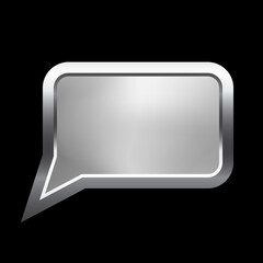 Silver speech bubble frame with shadow on black background. Platinum rectangle square blank space for picture, painting, text, message. 3d tube template vector illustration. Simple object mockup.