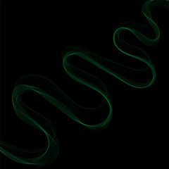 Green Smoky abstract wave on a black background. Vector design element. If Template for advertisement, banner, brochure, screen saver. Eps 10