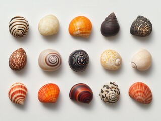 collection of colorful seashells on white background