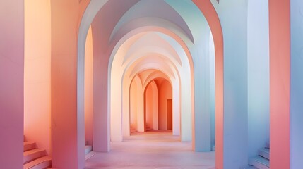 Fototapeta premium Minimalist Arched Pastel Gradient Design for Modern Interior Decor