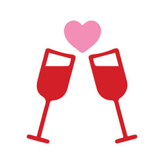 Cheers icon. Wine Glass Illustration. Cheers To Achievement and Success. With Heart Symbol.