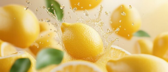 fresh lemons splashing with juice