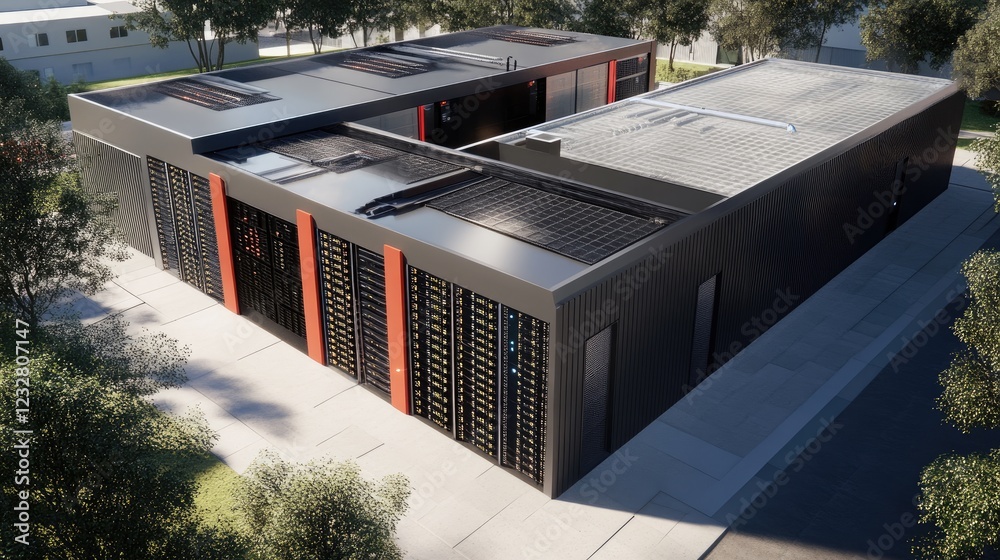 Poster modern data center building aerial view