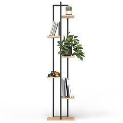 Loft style shelving unit made of metal and wooden shelves for accessories