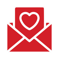 Red Letter Icon. Letter Illustration with Love Symbols. Love letter. Red Love Envelope. Red Love Message Box.