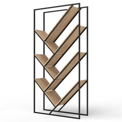 Loft style shelving unit made of metal and wooden shelves for accessories