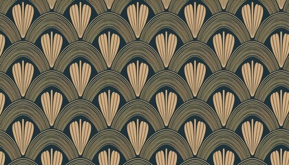 Vibrant Art Deco Pattern A Seamless Vector Illustration Featuring Striped Lines and Oval Shapes, Showcasing Elegance in a Modern Geometric Setting