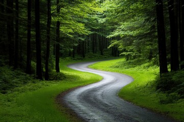 Fototapeta premium winding road through a lush green forest