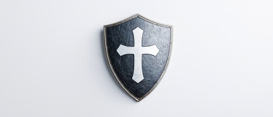 medieval shield with a cross isolated on a white background.