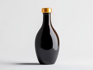 black glass bottle with gold cap mockup on white background