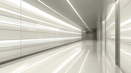 Obraz premium Modern White Corridor With Linear Lighting Design