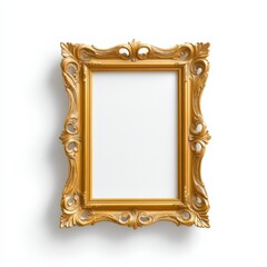 empty ornate gold picture frame isolated on white background