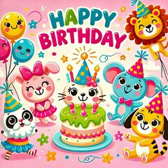 Naklejka premium happy card with animals