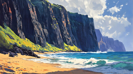 Fototapeta premium Majestic Coastal Cliffs and Ocean Waves: A Breathtaking Seascape