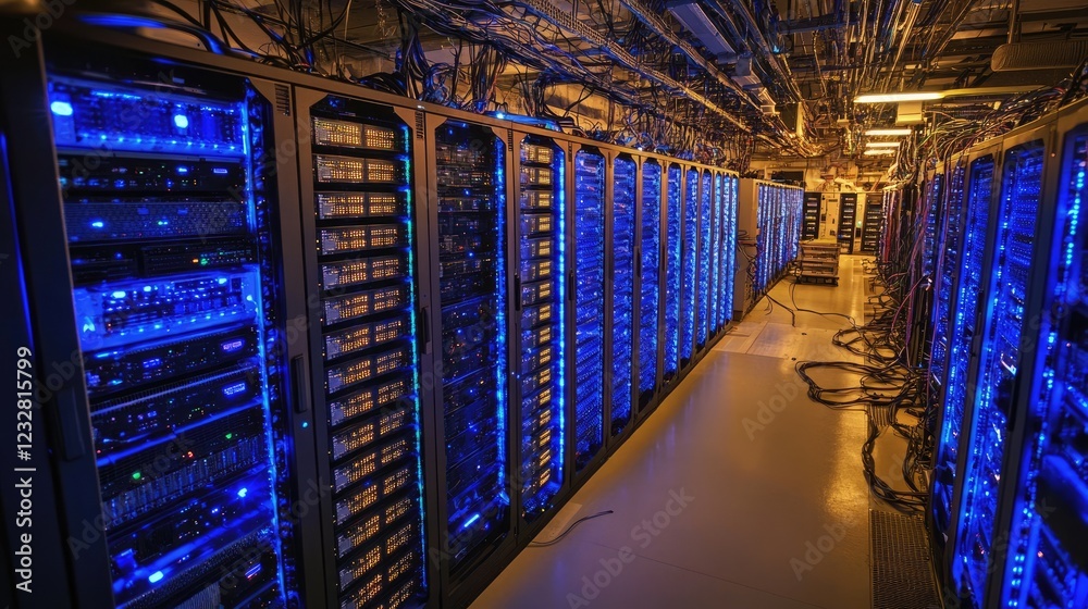 Poster Illuminated Server Racks In Modern Data Center