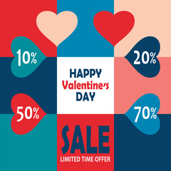 Valentine day, 14 february, heart, sale. Vector illustration.