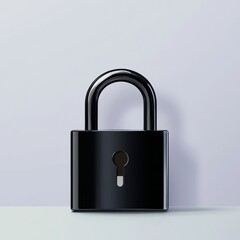Naklejka premium Black Padlock on Solid Background - This image showcases a sleek black padlock against a light gray background, emphasizing security and protection.
