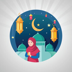 Ramadan Mosque Domes, Silhouette Crescent, Iftar Scene, Crescent Illustration, Hijab Reading, Quran with Child, Crescent Moon Woman, Islamic Lantern.