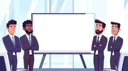 Fototapeta premium Four Businessmen Stand Before a Blank Whiteboard