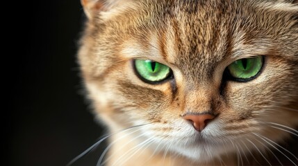 Close-up portrait of tabby cat with intense green eyes